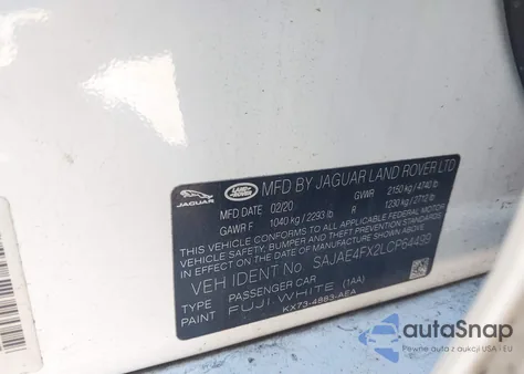 2020 Jaguar Xe S Rwd Automatic из США, поврежденный, VIN SAJAE4FX2LCP64499